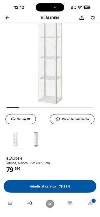 Vitrina blanca 35x32x151 cm