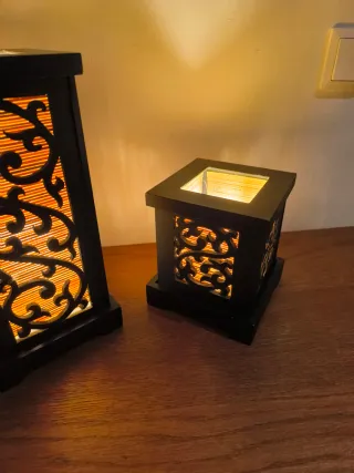 Coppia di lampade in legno nero con design