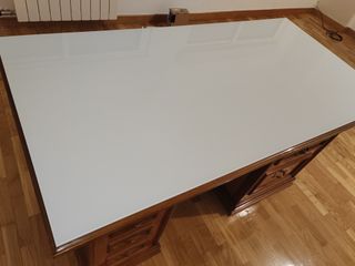 Escritorio antiguo madera y cristal