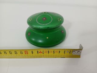 Scatola Rotonda Vetro Verde Boemo Dipinta