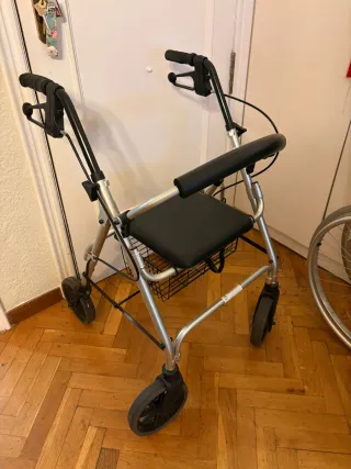 Andador 4 ruedas con freno, cesta y asiento