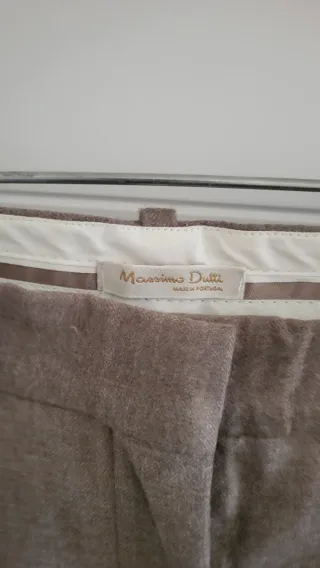 Pantalón Massimo Dutti Pinzas Beige Mujer