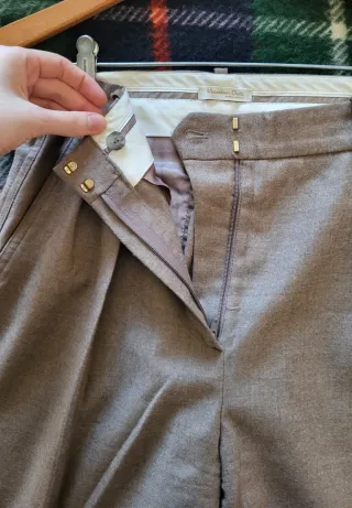 Pantalón Massimo Dutti Pinzas Beige Mujer