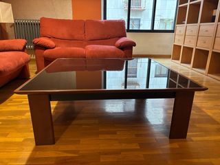 Mesa de centro cristal y madera