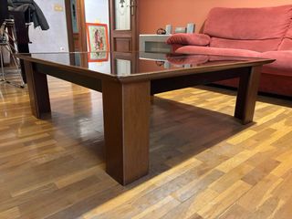 Mesa de centro cristal y madera