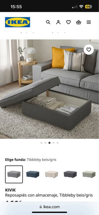 Puf reposapiés Kivik gris con almacenaje