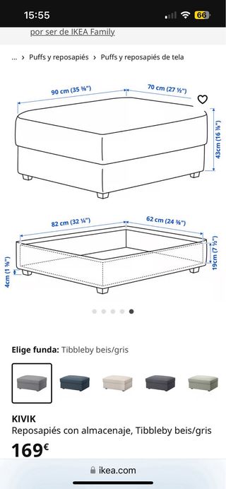 Puf reposapiés Kivik gris con almacenaje