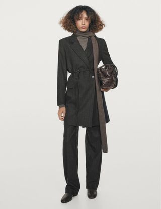 Americana Massimo Dutti Lana Raya Gris Nueva