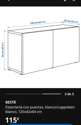 Mueble BESTA Ikea Blanco con panel de cristal