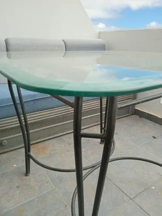 Mesa de jardín forja y cristal biselado