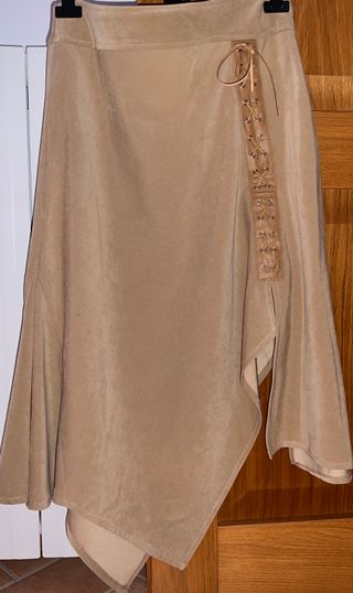 Gonna donna lunga beige con spacco e lacci