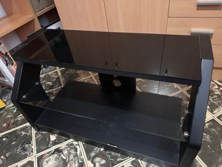 Mesa TV cristal templado y madera negra