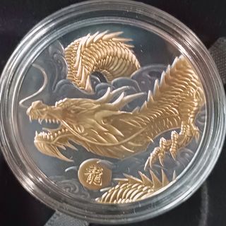 Moneda Plata Negra Dragón 2024 Gilded
