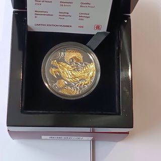 Moneda Plata Negra Dragón 2024 Gilded