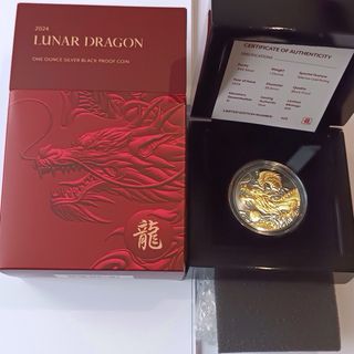 Moneda Plata Negra Dragón 2024 Gilded