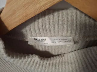 Jersey cropped beige canalé | cuello alto talla L