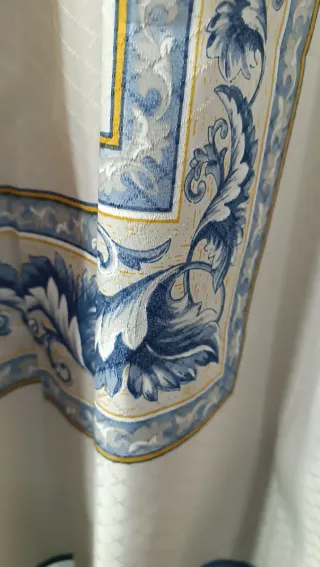 Cortina de baño tela azul y blanco