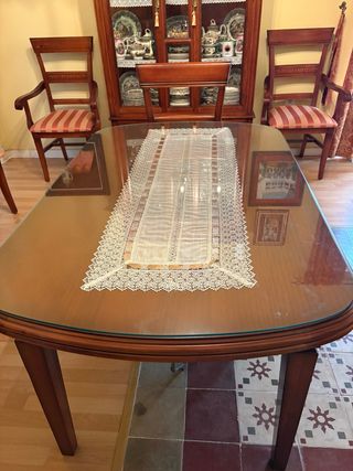 Mesa Comedor Ovalada Extensible Madera y Cristal