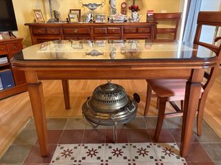 Mesa Comedor Ovalada Extensible Madera y Cristal