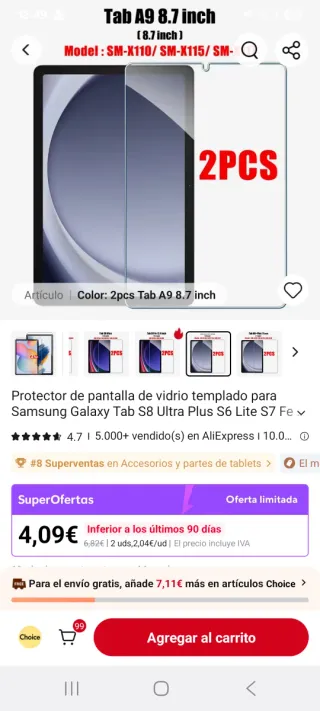 Funda Samsung Galaxy Tab A9 + 2 Protectores