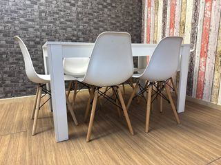 Mesa Comedor Madera Blanca + 6 Sillas Nórdicas