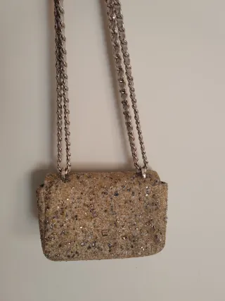 Bolso de fiesta pedrería dorado y plateado