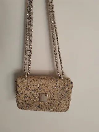 Bolso de fiesta pedrería dorado y plateado