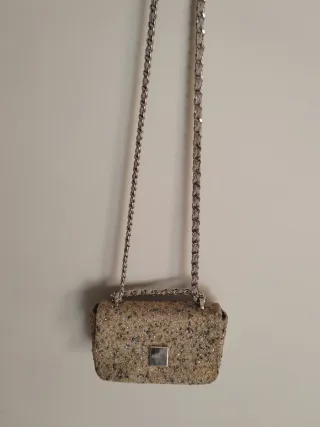 Bolso de fiesta pedrería dorado y plateado