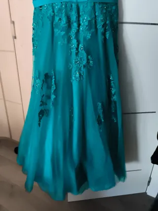 Vestido largo fiesta verde azulado