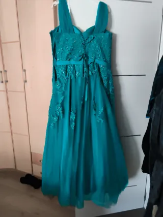 Vestido largo fiesta verde azulado