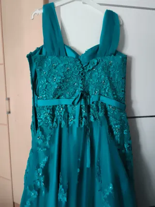 Vestido largo fiesta verde azulado