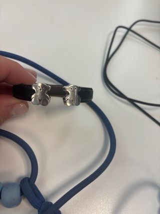 Pulsera Tous Oso Plata y Piel Negra