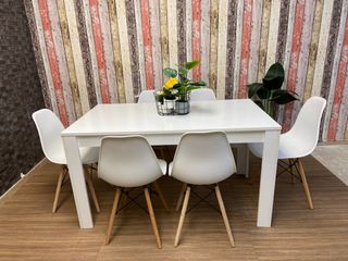 Mesa Blanca + 6 Sillas Diseño Nórdico NUEVO