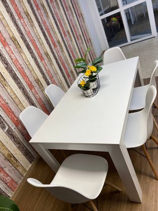 Mesa Blanca + 6 Sillas Diseño Nórdico NUEVO