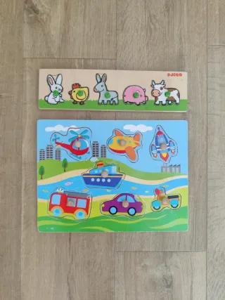 2 Puzzles Madera Bebé Animales y Vehículos