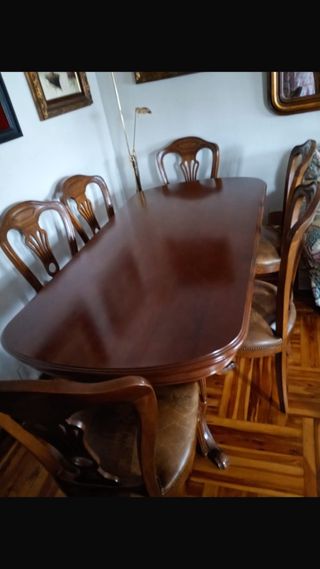 Mesa comedor extensible madera nogal y 6 sillas