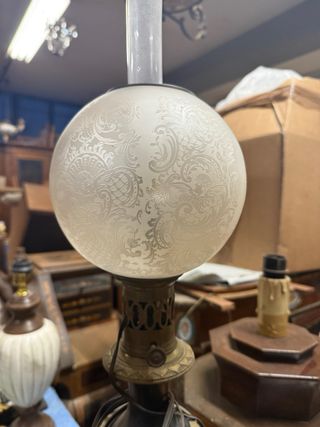 Coppia Lampade Bronzo e Ceramica Decorata