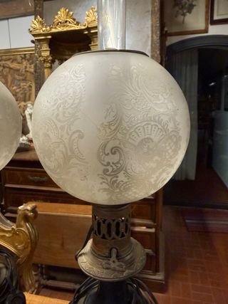 Coppia Lampade Bronzo e Ceramica Decorata