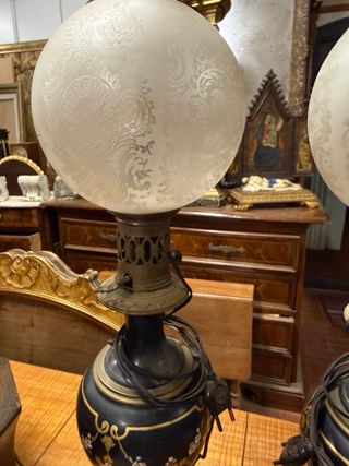 Coppia Lampade Bronzo e Ceramica Decorata