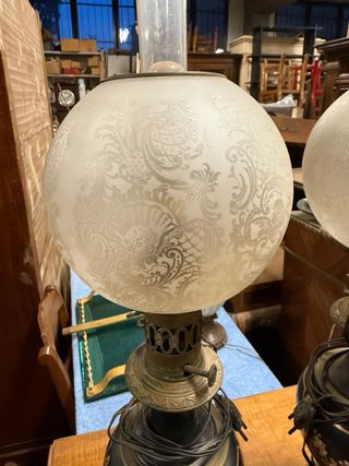 Coppia Lampade Bronzo e Ceramica Decorata