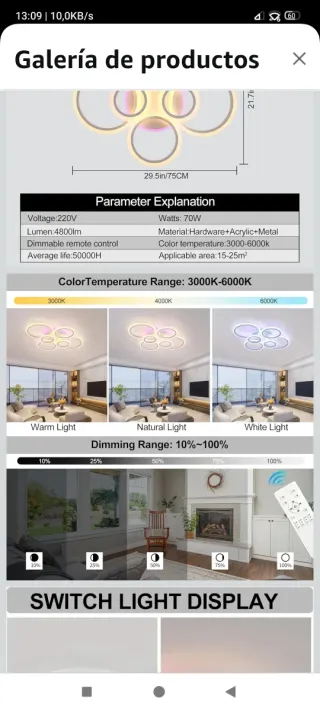 Lámpara Techo LED Redonda 70W Dimmable