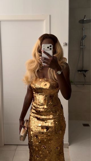 Vestido lentejuelas dorado Oh Polly Talla XS