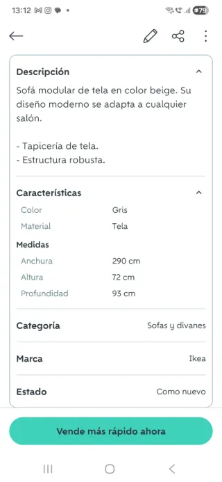 Sofá modular beige de tela