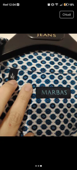 Camicia uomo fantasia pois blu taglia 50