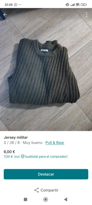Jersey canalé verde · Pull&Bear · S (como nuevo)