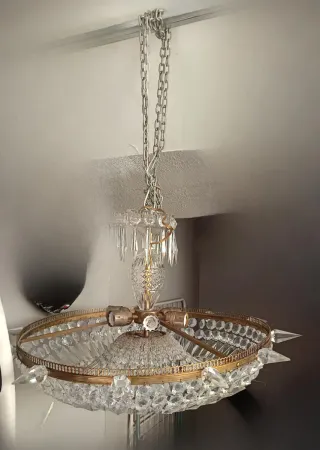 Lámpara araña cristal y latón antigua