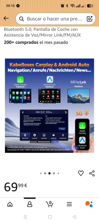 Pantalla Carplay Android Auto Inalámbrica