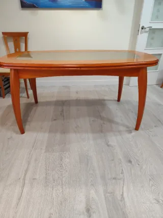 Mesa de centro madera y cristal ovalada extensible