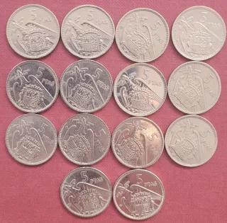 Lote 14 monedas 5 pesetas 1957