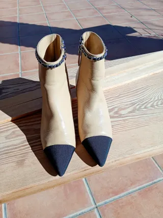 Botines Piel Beige y Negro